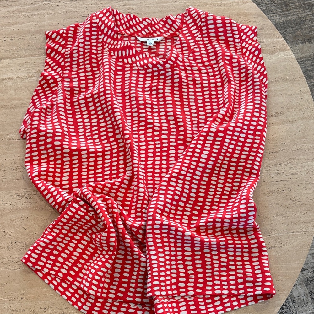 CAbi Red and Cream Dot Blouse